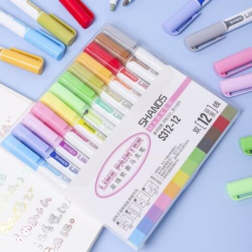 Double Line Pen Outline Marker Set 12 Colors Metallic Glitte Markers Brush Pens for Scrapbooking Stationery Drawing Art Supplies