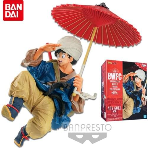 Bandai Dragon Ball Anime Figure Dragon Ball Z BWFC Goku Red Umbrella Limited Genuine Model Collection Decoration Children Toy