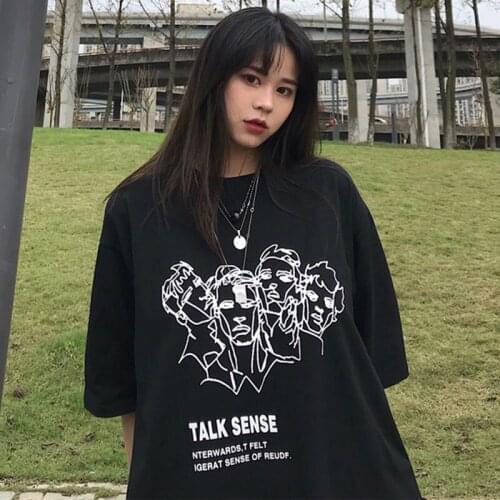 Calelinka Kpop Women Aesthetic Graphic Tshirt Summer Short Sleeve Cotton Tops Tees Round Neck Harajuku Oversize Streetwear