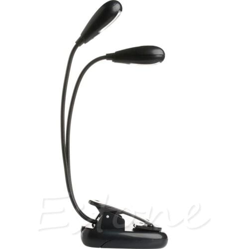 Flexible 2 Dual Arms Clip On 4 LED Light Lamp for Book Reading Tablet Lamp