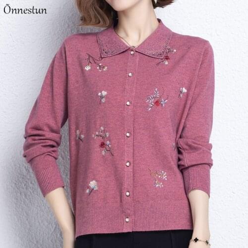 Turn Down Cardigans Sweater Women New Autumn Spring Long Sleeve Knitted Sweaters Embroidery Cardigan Women