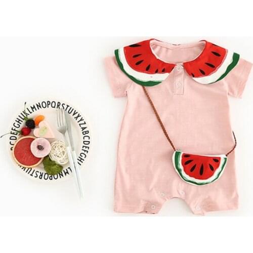 Toddler boys girls watermelon style rompers baby turn down collar short sleeve pink cute clothes kids summer newborn clothing