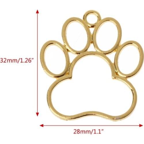 5 pcs Pet Dog Footprint Shape Metal Frame Charm Pendant Gold Bezel Setting Cabochon Set UV Resin Epoxy Resin Charm