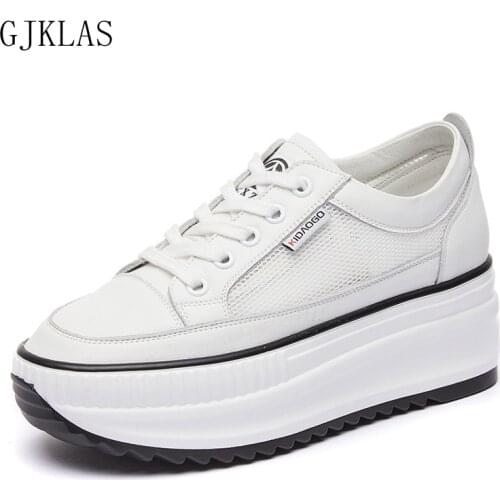 Real Leather Wedge Sneakers Women Shoes Casual Platforms Fashion Breathable Woman Vulcanize Shoes Platform Sneakers Sport Shoes