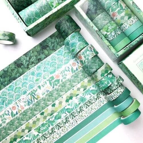 12/set Green Plant Washi Tape Solid Color Masking Tape Decorative Adhesive Tape Sticker Scrapbooking Diary Stationery Supply