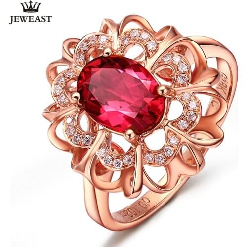 LSZB Natural Red tourmaline 18K Pure Gold 2020 New Hot Selling Top Ring Women Heart Shape Ring For Ladies Woman Genuine Jewelry