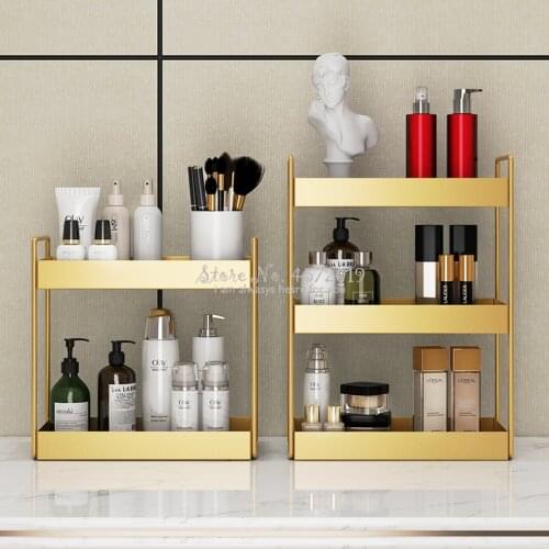 Fashion Big Capacity Cosmetic Storage Stand Gold 2 layer Kitchen Bathroom Bedroom Living Room Desktop Sundries Makeup Organizer