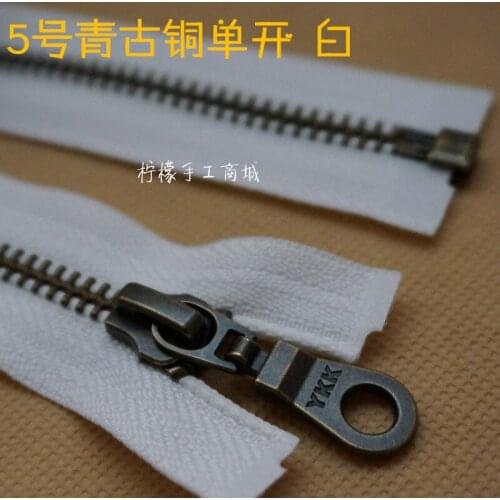 YKK Zipper 5 Metal Green Bronze Single Zipper 30-120cm White