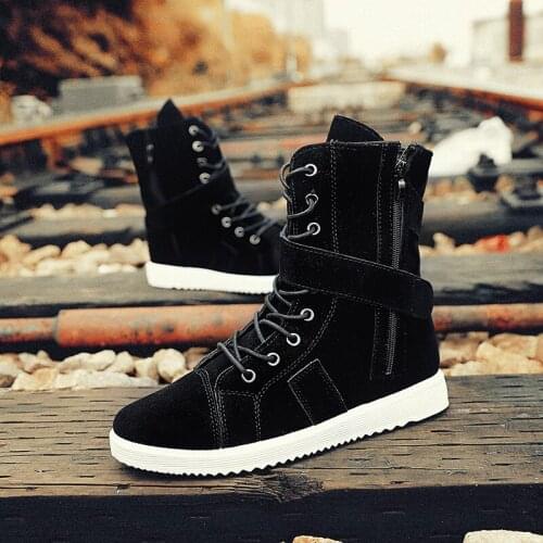 2021 Autumn Winter Fashion Men Shoes Suede Boots For Male Flat High-Ankle Plush Warm Comfortable Men Cowboy Boots botas hombre