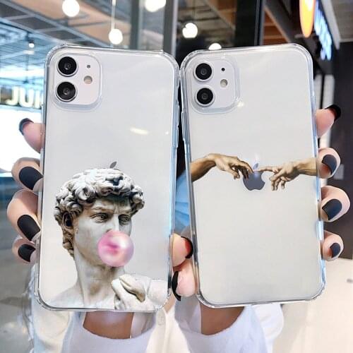 Art Fresco Michelangelo Creation of Adam Soft Phone Case For iPhone 11 12 Pro Max SE 2020 7 8 Plus X XR XS Max David lines Cover