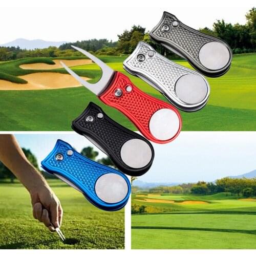 New Golf Folding Greens Fork Aluminum Handle Stainless Steel Spring Repair Fork Tool Fork Golf Training