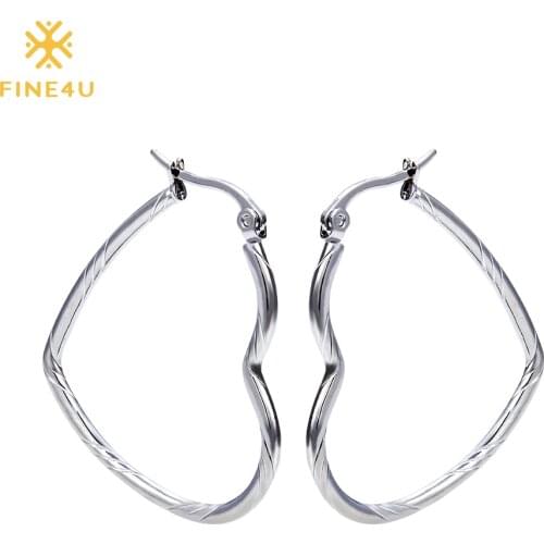 2018 New FINE4U E026 316L Stainless Steel Hoop Earrings Heart Earrings For Women Wedding Jewelry Gold/Silver Color Earrings