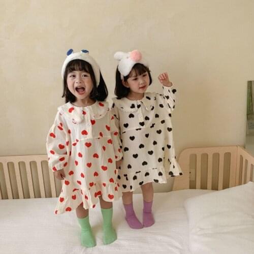 Girl Pajamas Sleeping Dress 2021 Dots Spring Autumn Cotton Nightgowns Sleepwear Homewear Kids Baby Children Clothing