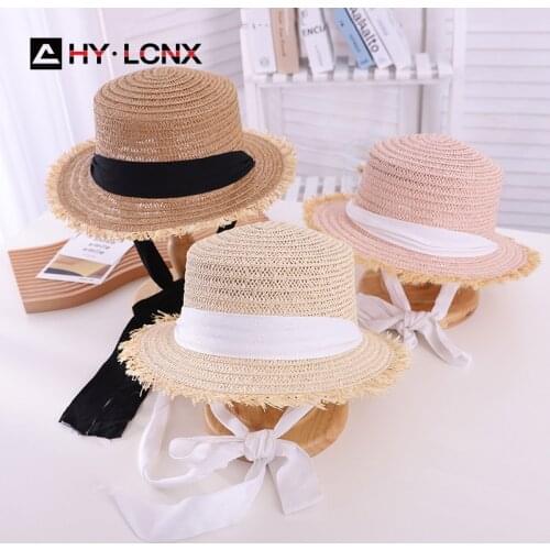 Summer Fashion Solid Color Big Brim Beach Sun Straw Hat Parent-child Boy Girl Outdoor Leisure Lace-up Breathable Fisherman Hat