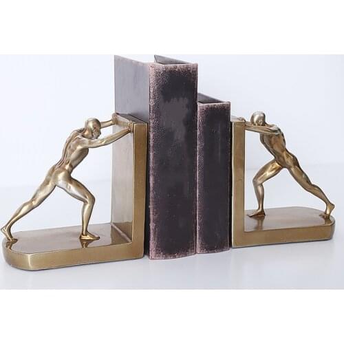 European Style Bookend Resin Push Man Statue All-match Book Ends Home Decor Support Rack Stand Stationery