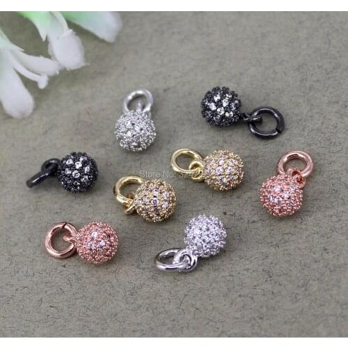 10pcs 6mm Copper Micro Pave CZ Round shape Charms For Jewelry Making