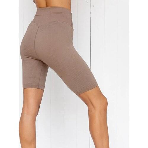 Ribbed Seamless Running Shorts Biker Shorts Women High Waisted Tight Gym Leggings Squat Proof Tummy Control Workout Booty Shorts