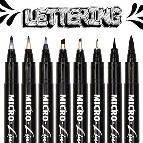 Hand Lettering Pen Set of 8 Fineliner Drawing Line Calligraphy Pen Waterproof Pigment Sketch Markers Pen for Design Art Supplies