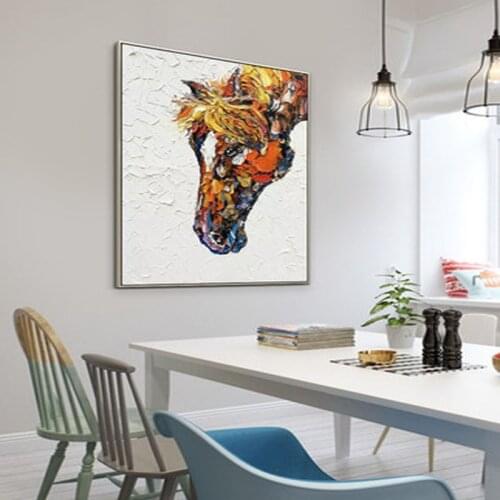 Hand Painted Abstract Oil Painting Wall Art Horse Picture Minimalist Modern On Canvas Decorative For Living Room No Frame