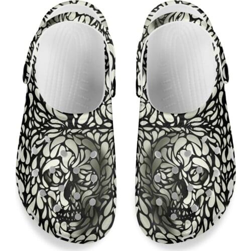 Men Causal Summer Sandals EVA Garden Clogs Sandals Wite Hole 3D Abstract Skull Prints Soft Shoes Men Slip On Beach Slippers