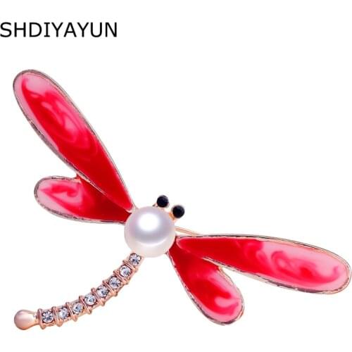SHDIYAYUN 2019 New Pearl Brooch Dragonfly Brooch For Women Lovely Brooch Pins Natural Freshwater Pearl Jewelry Accessories Gift