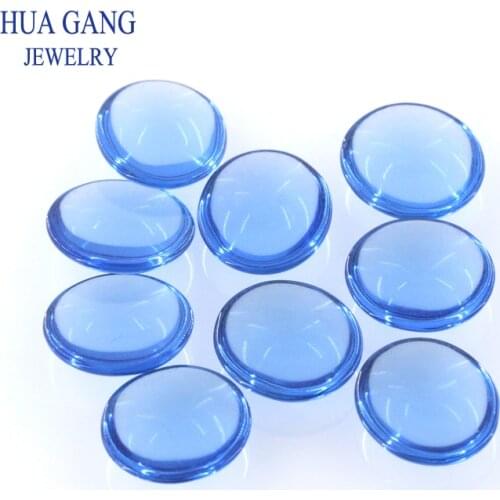Blue Stone Oval Shape Cabochon Cut Flat Bottom Loose Glass Beads Synthetic Gems Big Size 10X11MM For Jewelry Free Shipping