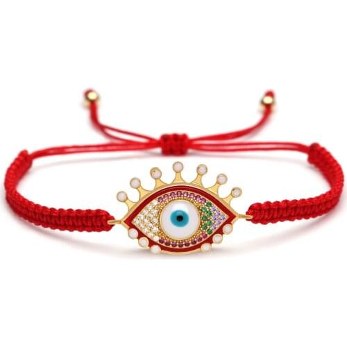 Sparkling White Purple Green Cubic Zirconia Evil Eye Charm Bracelet Women Girl Copper CZ Long Eyelashes Red String Jewelry Gift