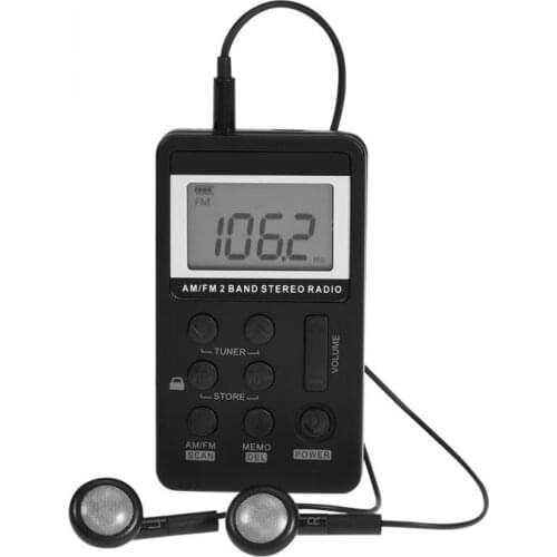 Universal 2 Band Mini Radio Portable AM/FM Dual Band Stereo Pocket Radio Receiver w/ LCD Display & Earphone