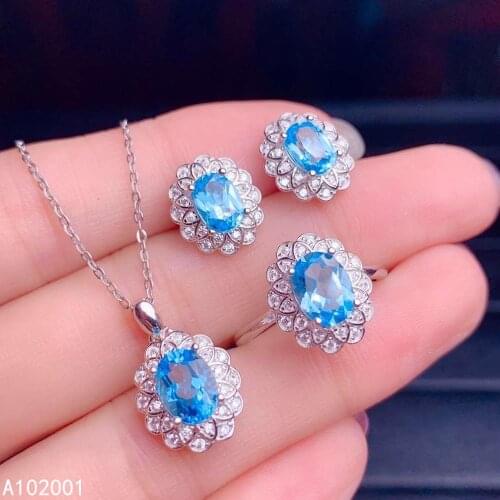 KJJEAXCMY fine jewelry natural topaz 925 sterling silver women gemstone pendant necklace earrings ring set support test beautifu