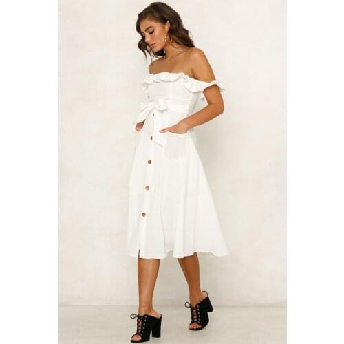 Womens Lady Off Shoulder Sleeveless Party Vestido Dress Clubwear Ruffle Sleeve High Waist Casual Dress Summer Clothing