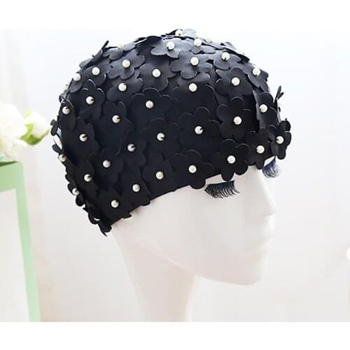 Flower Swim Cap Fashion Flower Petal Pearl Long And Short Hair Swim Cap Pure Handmade 3D Bathing Cap Flower Pearl Cloth Cap