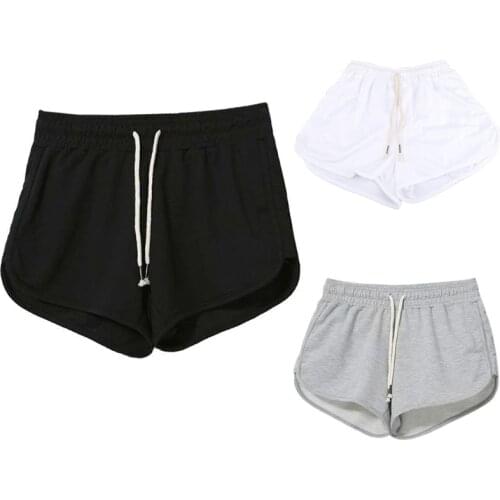 Women Summer Workout Shorts Dolphin Hem Drawstring Waist Fitness Booty Hot Solid Color Running Activewear