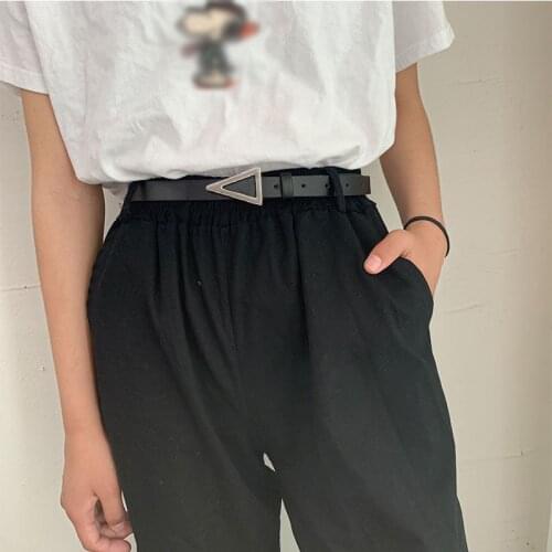 New Personality Women Leather Thin Belt Metal Triangle Pin Buckle Waist Belts Fashion Brand Ladies Dress Jeans Waistband