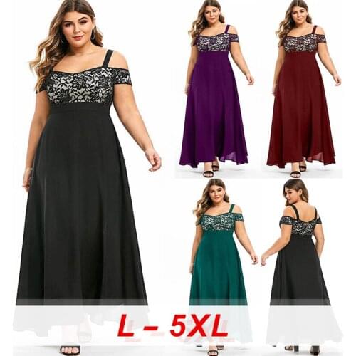 Dress Long Skirt Women Plus Size Women Clothing One Shoulder Dress Summer Clothing Trendy Long Skirt Flower Lace Sling Chiffon