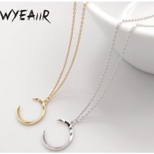 WYEAIIR 925 Sterling Silver Shiny Personality Geometric Semicircle Moon Clavicle Chain Female Necklace