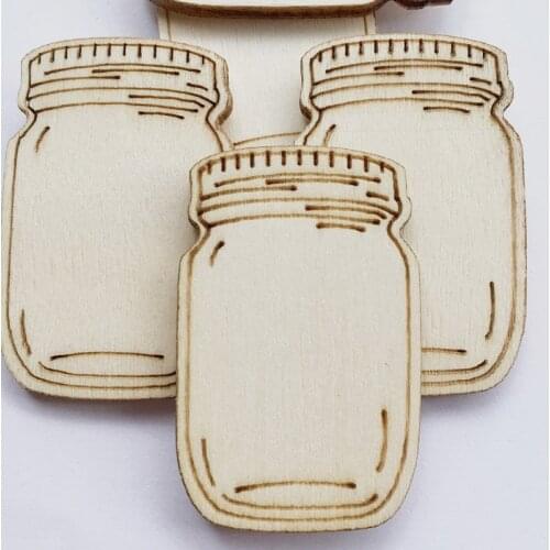 20pcs Small Bottle Jar Shape Wood Laser Slice Rustic DIY Material Party Wedding Decoration Card Making Embellishments Supply