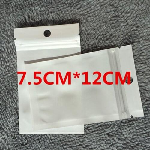 200pcs 7.5*12cm White/Clear Self Seal Resealable Zipper Plastic Retail Packaging Bag, Zip Lock Retail Package With Hang Hole