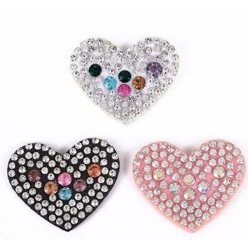 30pcs 30mm Love Heart Rhinestone Patches Beaded Applique Clothes DIY BB Cilp