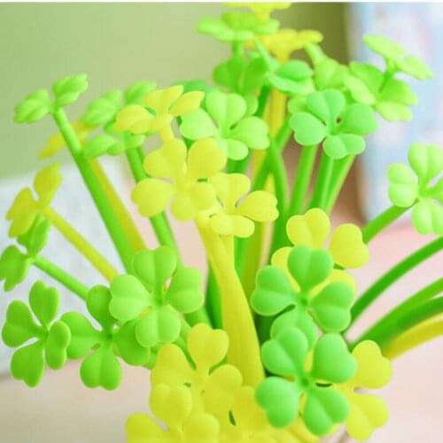 48 pcs/lot Creative Four leaf clover Gel Pen Cute Bendable 0.5mm Signature Pen Promotional Gift Stationery School Supplies
