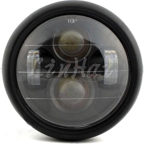 6.5" Motorcycle Matte Black Metal Projector LED Front Headlight Lamp For Harley Cafe Racer Bobber Custom