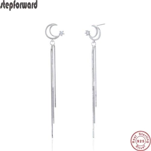 925 sterling silver earrings Korean fashion micro inlaid zircon earrings girls personality small stars long tassel earrings