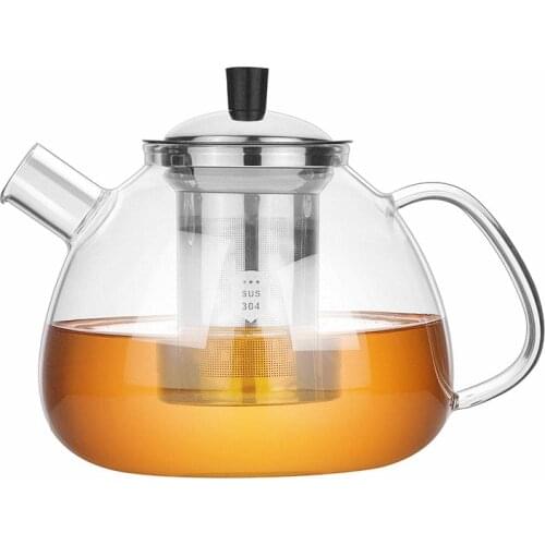 Large-capacity glass teapot,With 304 stainless steel tea drain, Heat resistant suitable for home office tea set coffee pot1500ml
