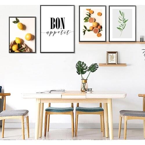 Lemon Orange Minimalist Art Bon Appetit Canvas Painting Posters and Prints Restaurant Mural Pictures Nordic Home Decor