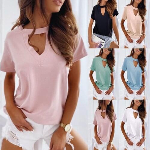 Candy Color Sweet Womens T shirt Causal Cut Out Halter Short Sleeve Tee Tops Ladies Women Tee Shirt Tops WDC4931