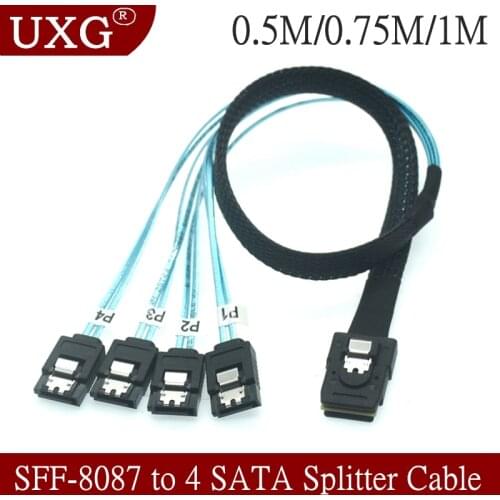 Mini SAS 8087 SFF-8087 To 4 SATA Splitter Cable Forward Breakout Cable 12Gbps 50CM 70cm 1M Hard Drive Data Splitteer Cable Cord
