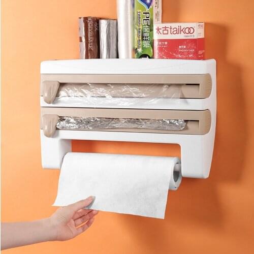 Multifunction Plastic Wrap Rack Paper Towel Holder Kitchen Accessories Wall-Mount Storage Box Shelf Household Organizer Tools