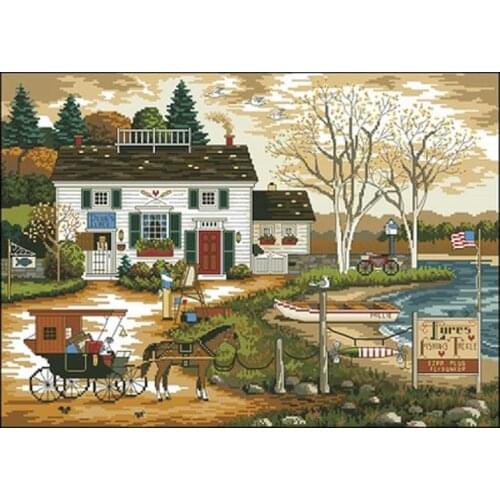Sunset carriage scenery patterns Counted Cross Stitch 11CT 14CT 18CT DIY Chinese Cross Stitch Kits Embroidery Needlework Set