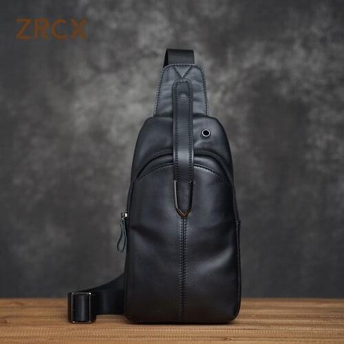 ZRCX New Genuine Leather Men Chest Bag Cow Leather Fashion Male Shoulder Pack For Cell Phone And IPad Travel Chest Bag