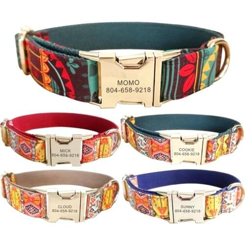 Personalized Pet Collar Maya Style Nylon Custom Name ID Tag Adjustable Collars Lead Leash Set Free Engraving Dog Collars