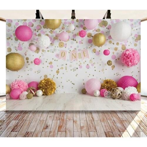 Smash Cake One Year First Birthday Party Photography Backdrop Indoor Decor Balloons Light Baby Background Photo Studio